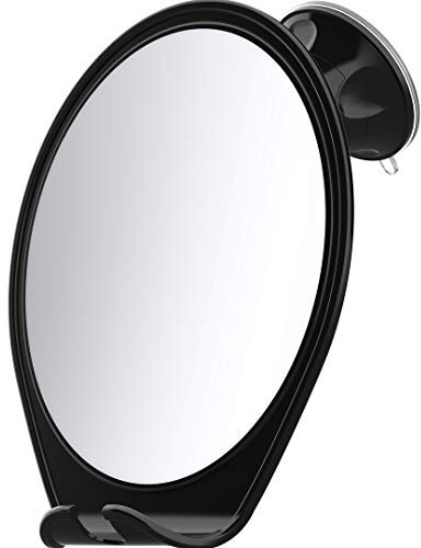 HONEYBULL Fogless Shower Mirror with Suction Mount & Swivel – Anti-Fog Acrylic Bathroom Mirror for Shaving – Built-in Razor Holder, Easy Install (Black, Regular)