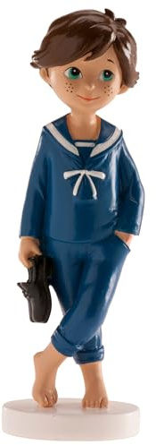 dekora - Tortenfigur für die Erste Kommunion Deko Junge Barfuß - Cake Topper Hergestellt aus Lebensmittelechtem Harz - 13 cm Hoch - Originales und Detailreiches Design