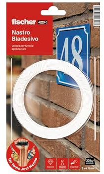 Fischer 3 Metri Nastro Biadesivo Trasparente di Montaggio a Muro, Fino a 300 kg per Rotolo, Non lascia residiui, Interni/Esterni, Fissaggio di Specchi, Cornici, Prese Elettriche, Etc.