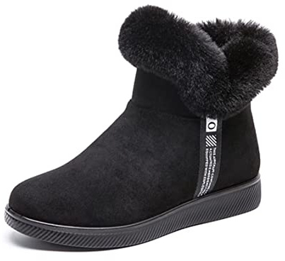 Stivaletti Donna Invernali Imbottiti Morbidi Comode Eleganti Foderato Caldo Stivali da Neve con Pelliccia Cotone Peluche Bassi Zip Boots Nero 39