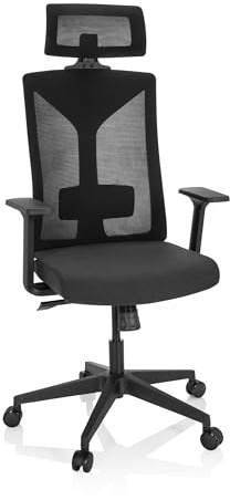 hjh OFFICE 751007 Profi Bürostuhl Kodiak Stoff/Netz Schwarz Drehstuhl ergonomisch, Kopfstütze höhenverstellbar, Netzrücken