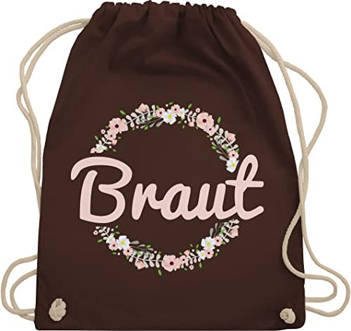 Shirtracer Turnbeutel Rucksack - JGA Junggesellenabschied Frauen - Braut Motiv Blumenkranz - Unisize - Braun - brauttasche brauttaschen bachelorette party bripe juterucksäcke