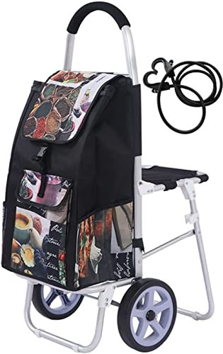 Einkaufstrolley Klappbar Utility-Einkaufswagen Faltbarer Roll-Utility-Einkaufswagen for Lebensmittel， Mit Rädern Und Abnehmbarer Wasserdichter Tasche for Einkaufen, Camping for Gepäck Und Als Sitz