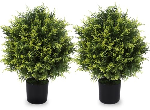 Künstlicher Topiary Zedernkugelbaum 50,8 cm künstliche Zedern-Topfpflanzen, künstliche Sträucher, Kugelbaum für drinnen und draußen, Heimgartendekoration (2 Stück)