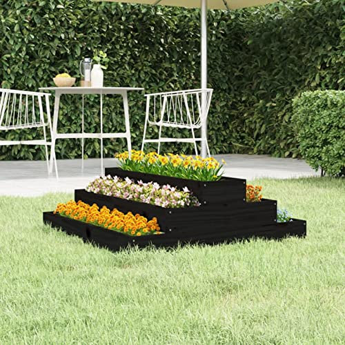 Tidyard Fioriera a 3 livelli Tavolo da coltivazione Arriate di scala per coltivazioni piante fiori per giardino terrazzo esterno in legno massello di pino nero 80 x 80 x 27 cm