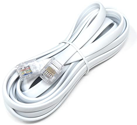 DRUT 3m Flat RJ12 to RJ12 6P6C Cable, White | Plug to Plug RJ11, 6 pin Wire Lead, 10ft