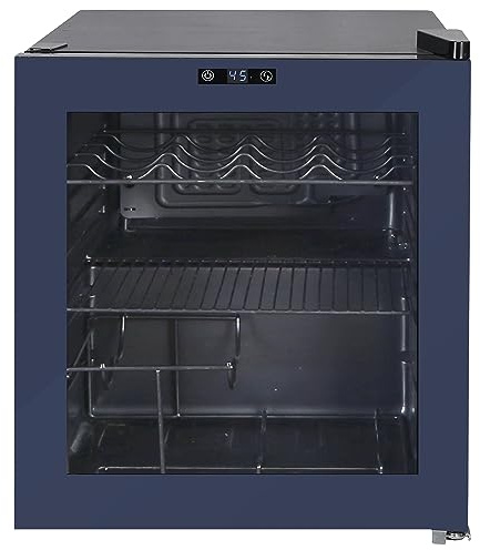 West Bend Beverage Cooler Refrigerator 15 Wine Bottle/60 Can Capacity, Glass Door, 17-Inch Wide Freestanding, Adjustable Thermostat Control, 1.6-Cu.Ft, Slate Blue