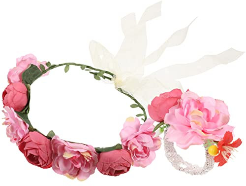 LALAFINA Blumenkronen Stirnband Für Damen Hochzeit Party Fotografie Mit Blumen Handgelenk Band Set Für Braut Brautjungfer Blumenmädchen