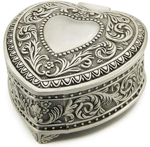 falado Emboss Alloy Metal Music Box Wind Up and Golden Movement Music Box for Christmas/Birthday/Valentine's Day (Heart Shaped, Song: Romance De Amor)