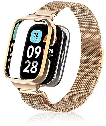 Niboow Cinturino per Xiaomi Redmi Watch 3 Active Uomini Donne Metallo Acciaio Ricambio Braccialetto Inossidabile Cintura Chiusura Magnetico Cinturino per Xiaomi Redmi Watch 3 Active - Oro Rosa