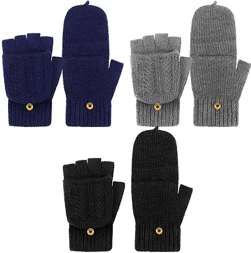 SATINIOR 3 Paires Gants sans Doigts avec Couverture Mitaines Convertibles en Tricot Demi-Doigts Mitaines avec Rabat (Coloré)