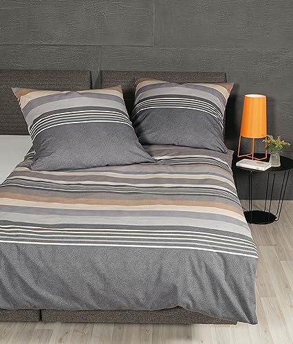 Janine Davos - Ropa de cama de 200 x 220 cm y 2 fundas de almohada de 80 x 80 cm, franela fina, con cremallera, 100 % algodón, certificado Öko-Tex, color gris ópalo