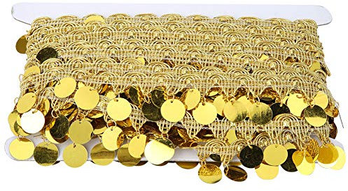 Alvinlite Bauchtanz-Quastengürtel, Goldfarbene Splitter-Bauchkette, Runde Münze, Bauchtanz-Quastengürtel, Runde Münze, Hüfttuch, Nationale Kleidung, Zubehör, 9,1 M(Gold)