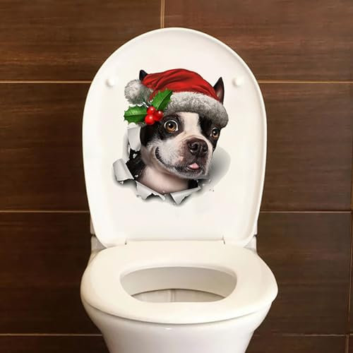 Fairnull WC Aufkleber 3D Wandaufkleber Toilettendeckel Aufkleber PVC Wasserdicht Abnehmbare Weihnachten Hund Abziehbild Party Dekoration Stark Klebe Aufkleber Weihnachten