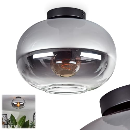 HOFSTEIN Deckenleuchte Apedo, Deckenlampe aus Metall/Glas in Schwarz/Rauchfarben/Klar, moderne Leuchte im Retro/Vintage-Design (Ø 30 cm), E27, Esszimmer, Schlafzimmer, Wohnzimmer, Küche