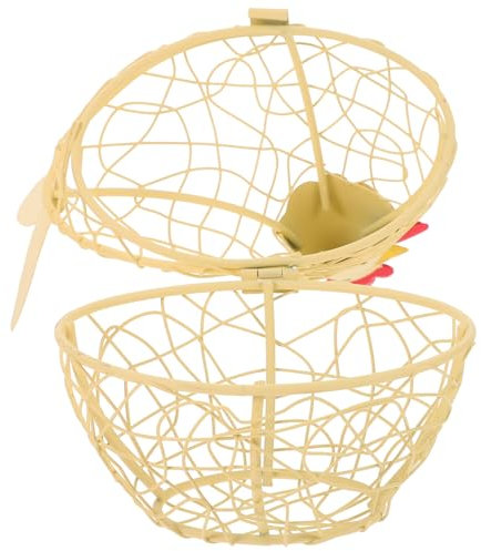 Garneck Chicken Egg Holder Chicken Hen Shaped Egg Storage Wire Basket Cover Holder Organizer Case Container Gathering Basket Farmhouse Easter Decor Yellow