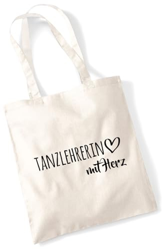 Huuraa Jutebeutel Tanzlehrerin mit Herz Geschenk | Baumwollbeutel 10 Liter Stoffbeutel Beutel aus Baumwolle Tasche Geschenkidee Einkaufstasche Langen Henkel