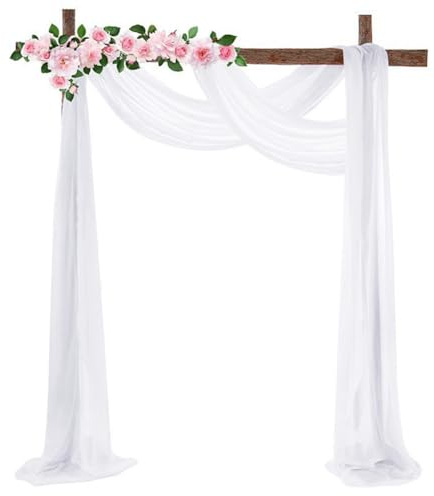 Hrlace Hochzeitsbogen Vorhang Chiffon Hochzeit Vorhänge Tüll Foto Hintergrund Romantisch Querbehang Transparente Tülldekostoff Gardinen Deko für Hochzeit Geburtstag Weihnachten Weiß 50x570cm