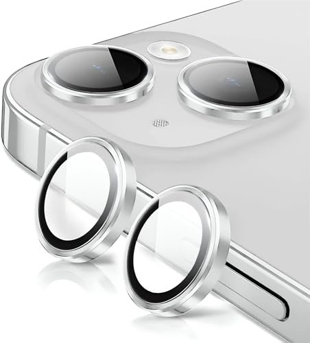 Oelrstfe Pellicola Fotocamera per iPhone 13/13 mini,Posteriore Obiettivo Protezione Vetro Temperato,HD Trasparente Lente Schermo,Durezza 9H Anti-graffio Ultra Resistente Glitter Camera,Argento