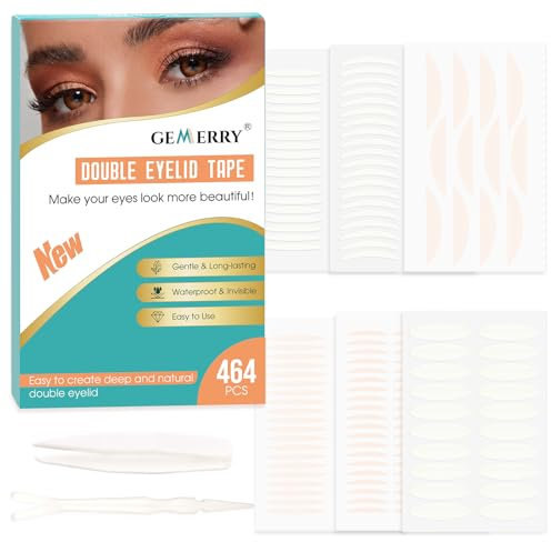 GEMERRY Schlupflider Stripes Unsichtbar, 464PCS Augenlid Stripes, Unsichtbar Schlupflider Tapes, Wasserdicht Lifting ohne OP, Lid Lifting Stripes mit Gabelstangen Pinzette(Augenlidstreifen-464Pcs)