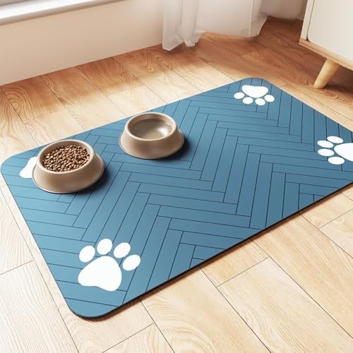 Xisnuient Napfunterlage Katzen Futternapf Unterlage Silikon Futtermatten Wasserdicht FüR Hund Katze rutschfest Haustier Futtermatten Unterlage Katzennapf Futtermatte Katzenfutter Matte (30x50cm,Blau)