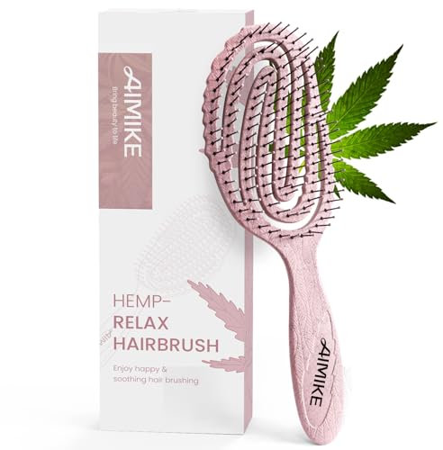 AIMIKE Haarbürste Ohne Ziepen, Kohlenstoffarme Hanf-Haarbürste, Detangler-Bürste für leichtes Entwirren, Haarbürste für dickes Haar, Entwirrende Haarbürsten für Damen, Männer, Rosa