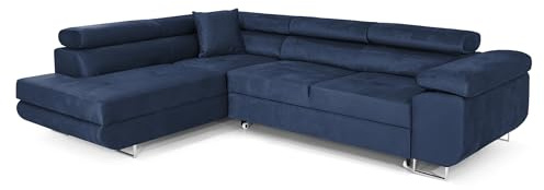 COMFORTINO FURNITURE Ecksofa mit Schlaffunktion PASTI L-Form, Sofa Couch mit Bettkasten, 3-Sitzer Eckcouch, Schlafsofa für Wohnzimmer, Big Sofa Couch mit Schlaffunktion (Blau, Ottomane Links)
