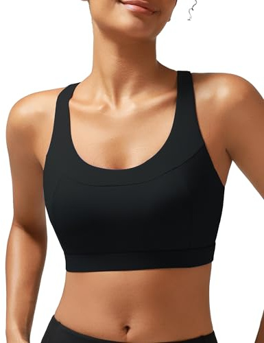 RUNNING GIRL High Impact Sports Bras for Women,Molded Cup Black Sports Bra Workout Yoga Bra(3025Black_L)