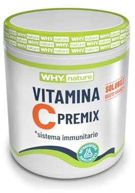 WHY NATURE Vitamina C PREMIX - Vitamina C Sistema Immunitario ad Alto Dosaggio - Integratori Alimentari Stanchezza e Affaticamento - Senza Glutine e Senza Lattosio - Gusto Arancia - 260 gr
