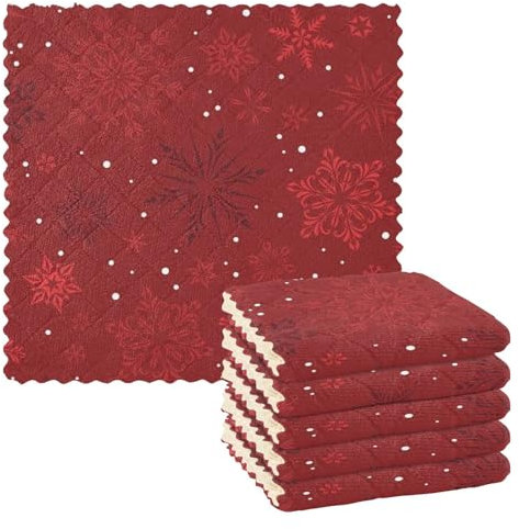 Amooorous Red Christmas Snow Microfiber Kitchen Towels Cotton Tea Towels Kitchen Towels Terry Cloth Funny Hand Towels Kitchen Essentials Summer Style (longword) 11x11in 6 Piecing
