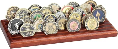 Cokritsm Military Challenge Coins Display Holder Solid Wood 6 Rows Rack Case Holds 42 Coins Challenge Coins Stand Challenge Coin Display Collector Holder Dark Brown