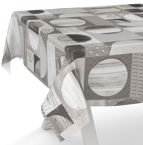 ANRO Nappe en toile cirée lavable pour jardin, imperméable, 160 x 120 cm, avec bordure coupée, bois, patchwork, gris