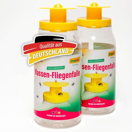 inseko 2X Massen-Fliegenfalle mit Lockstoff – Fliegenfalle für Garten, Terrasse & Außenbereich – effektive Fliegenabwehr - Made in Germany