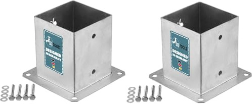 SOTOOLS 2 x Bodenhülse, 120 x 120 mm, feuerverzinkt, für Vierkantpfosten | Bodenhülse und Pfostenträger mit Bodenplatte zum Aufschrauben.