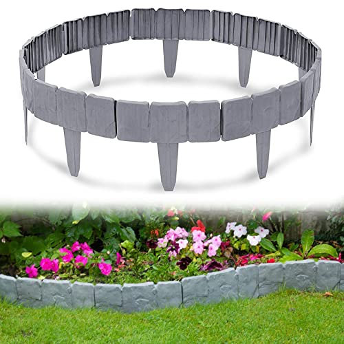 Lot de 10 bordures de jardin en plastique imitation pierre flexible pour extérieur, pelouse, paysage, terrasse (25 m, gris)