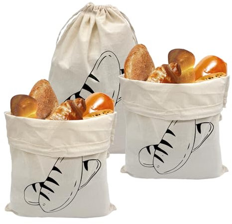LUMOOM 3 Sacchetti per il Pane in Lino, 40 x 30 cm, per Frutta e Verdura