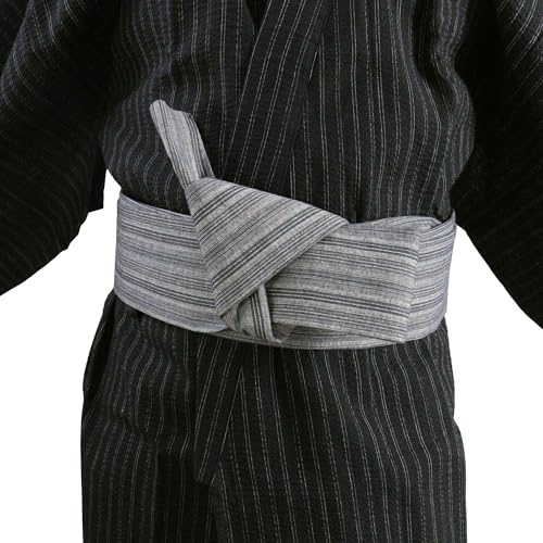 G-LIKE Kimono Giapponese Obi Cinture – Cintura Kimono Tradizionale Cintura Harajuku Haori Yukata Robe Accessori Tridimensionale Cintura Cintura Auto Nodo per Uomo - Cotone, grigio., Taglia unica