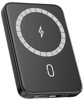 Riapow-Magnetische-Powerbank-10000mAh - Wireless Power Bank mit PD 20W Schnellladung USB C Eingang & Ausgang, Externe Handyakkus mit Anzeige für iPhone 17/16/15/14/13/12/Pro/Pro Max (Schwarz)