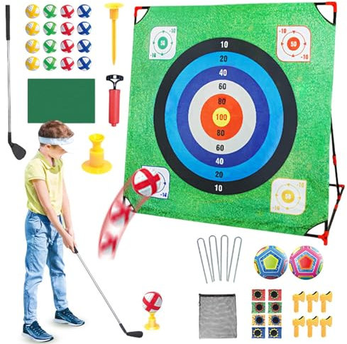 4 In 1 Golf Übungsspiel - Innen Und Outdoor Golfspiel Mit Abnehmbarem Club | Eltern-Kind Interaktives Bildungsspielzeug Im Freien | Innenputzspiel Für Kinderanfänger (Grün)