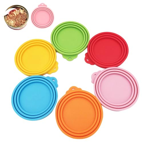 Sucritude 6 Silicone Can Lids Tin Covers Pets Dog, Pets Dog Cat Food Storage Can Tin Covers Lid Top Cap Reusable, 1 Fits 3 Standard Size Toppers For Pet Food Storage, Fits All Standard Sizes