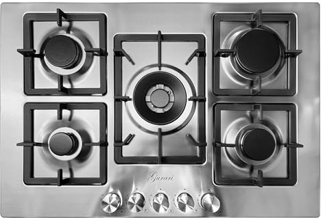 Gurari Gaskochfeld 75 cm Edelstahl GCH FQ755VTGC Einbau Gasherd mit 5 Flammen • Hochleistungs-WOK-Brenner 4,0 kW • Erdgas & Propan (FL.Gas) • Massive Gusseisenroste • Modernes Design • Profi-Qualität