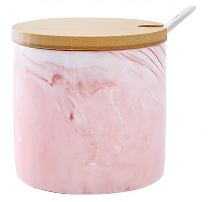 Dowbom Azucarero con tapa y cuchara, olla de azúcar de cerámica de 300 ml, recipiente de condimento para sal (rosa)
