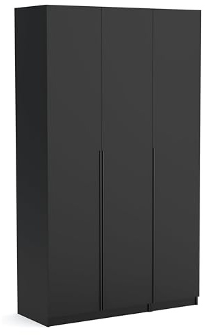 Brent - Kleiderschrank Bristol Schwarz 135 cm Breite, 3-türig, Mehrzweckschrank mit Einlegeböden und/oder Kleiderstange, Aufbewahrungsschrank, Modern Metallgriffe in Schwarz