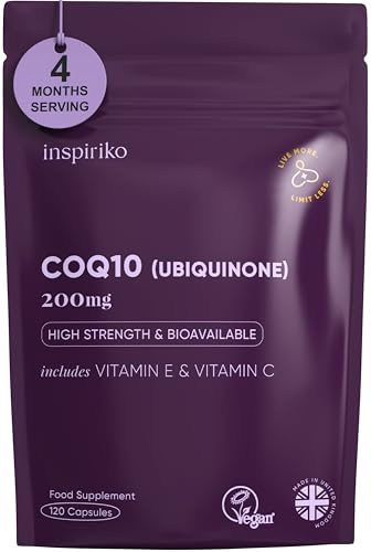 CoQ10 Supplement (4-Month Supply) Coenzyme Q10 Ubiquinone High Strength 120 Vegan Capsules with Vitamin C and E - 200mg, No Synthetic Additives, Made in UK