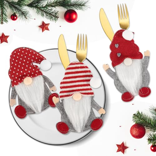 DUTIFUL 6 Stück Besteckhalter Weihnachten Filz Bestecktasche Weihnachten Messer Gabeln Löffel Geschirr Besteck Taschen Santa Claus Besteckbeutel für Party Tisch Weihnachtsdeko