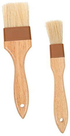 Alipis 2 piezas Brochas para Repostería y Barbacoa Unidades con Mango de Madera Ergonómico Pinceles para Aceite y Cepillos de Cocina para Hornear y Asar Práctico Natural