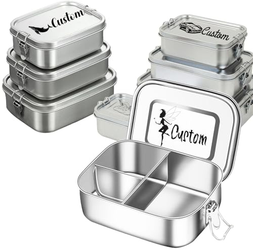 Uniqora Brotdose Edelstahl mit Fächern, Personalisierte Lunchbox Auslaufsicheres mit Namen Gravur, Bento Box als Brotzeitbox für Kinder & Erwachsene mit Fächern 850ml/1400ml/2400ml