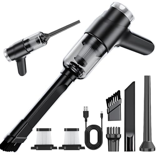 Timisea Akku Handstaubsauger Auto, 2-in-1 Blasen & Saugen, 7CM HEPA Filter, Tragbarer Mini Staubsauger mit Leistungsstarker Saugkraft für Auto, Haus und Büro, Mit Zubehör und USB-Ladegerät