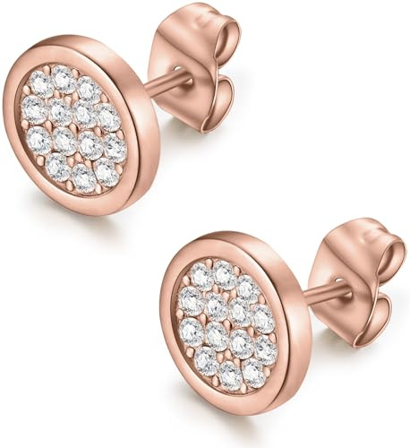 day.berlin Damen Ohrstecker Duo, 9 mm Durchmesser 2 mm stark | elegante runde Ohrringe, 18k vergoldet mit kleinen Zirkonia Kristallen, 316L Edelstahl nickelfrei & wasserfest