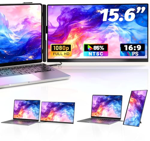 Newwin 2 en 1 Double Ecran PC Portable 15,6 FHD 1080P IPS Extension Ecran PC Portable Moniteur Portable Monitor Ecran Supplémentaire pour 13,3-17 Ordinateur Portable Compatible avec Windows MacBook